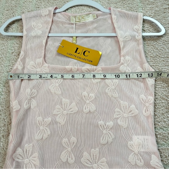NWT LC Lizette Collection Pastel Pink Bow Bodysuit Square Neck Size Medium - Picture 7 of 11